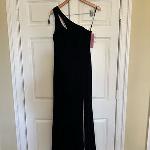 Black gown with cut outs and front slit